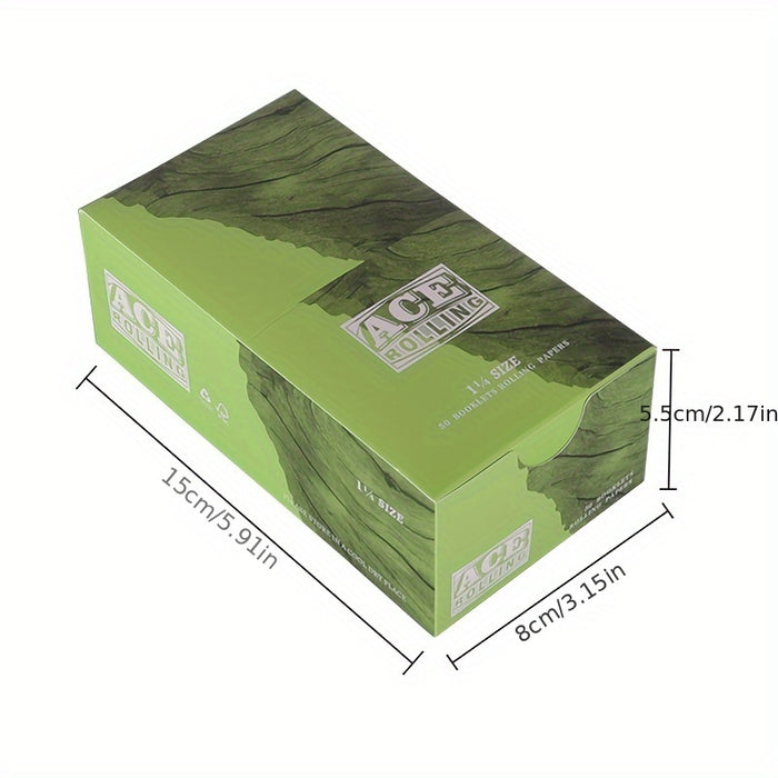 1 1/4 Size Unbleached Wood Pulp Rolling Paper Green 50 Booklets