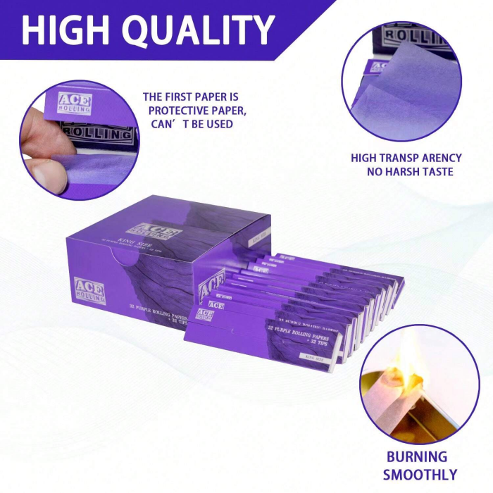 King Size + Tips Smoking Wrapping Papers Purple 24 Booklets
