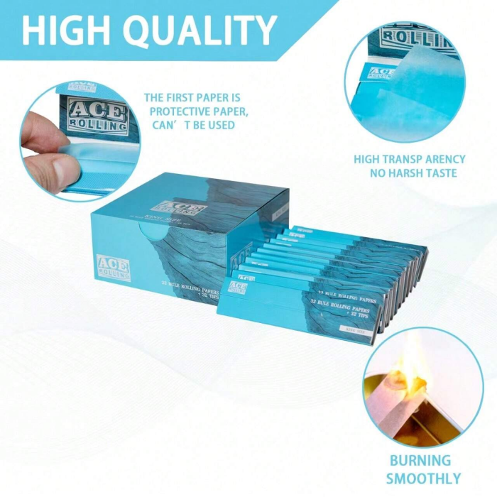 Tobacco Wrapping Paper 108mm Blue Rolling With Tips 1 Box