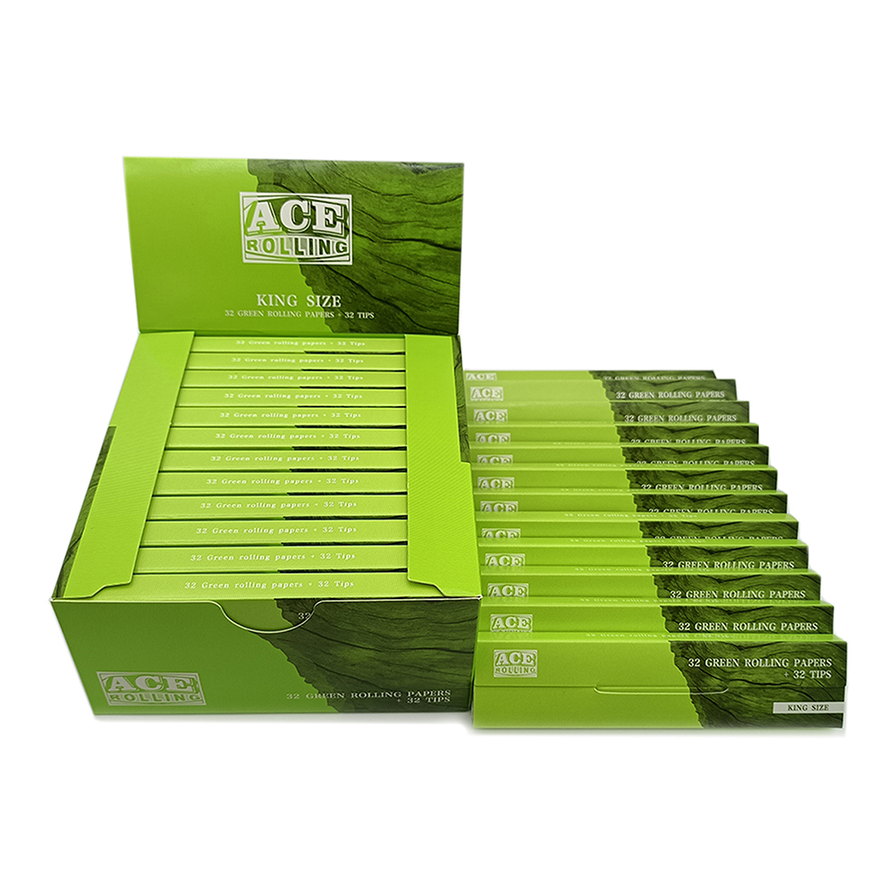 Bleached Filter Paper 108mm Green Rolling Paper With Tips 1 Box