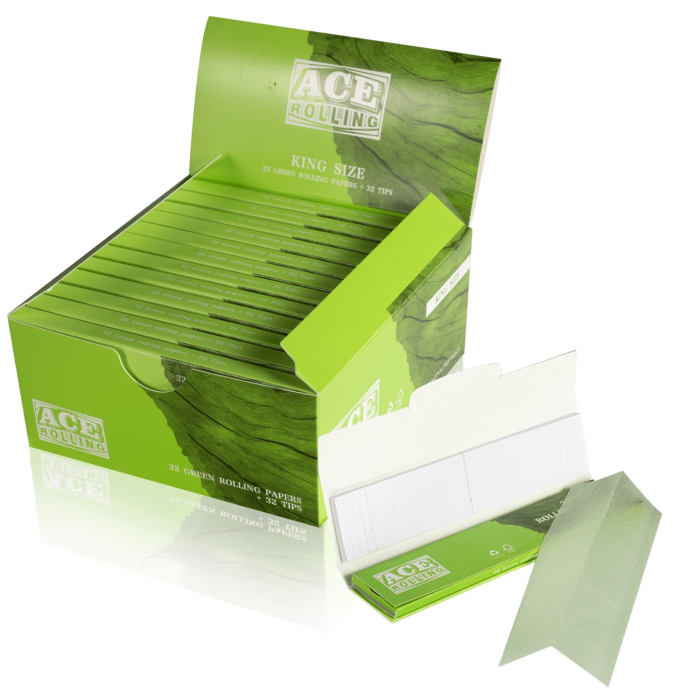Bleached Filter Paper 108mm Green Rolling Paper With Tips 1 Box