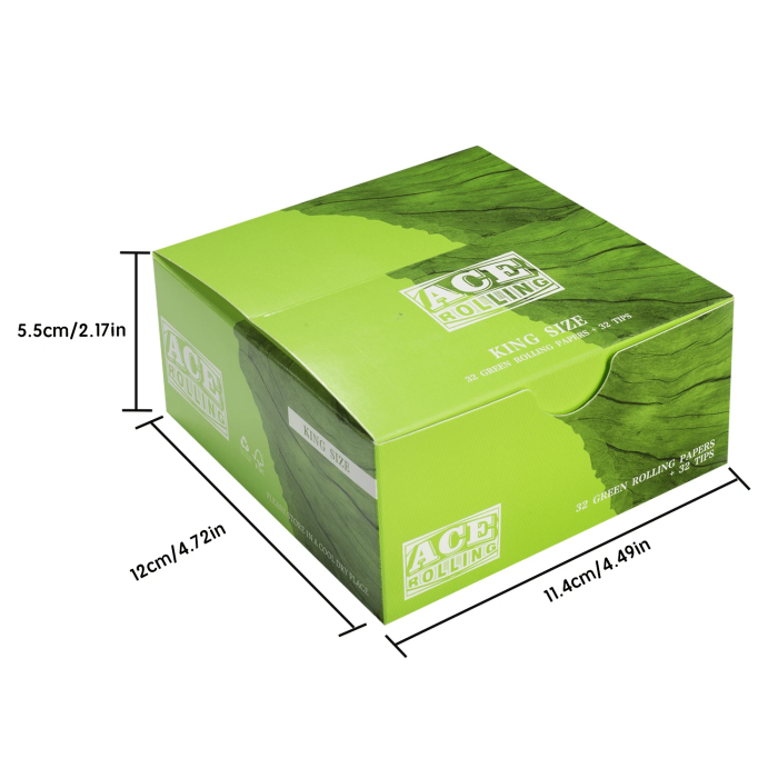 Bleached Filter Paper 108mm Green Rolling Paper With Tips 1 Box