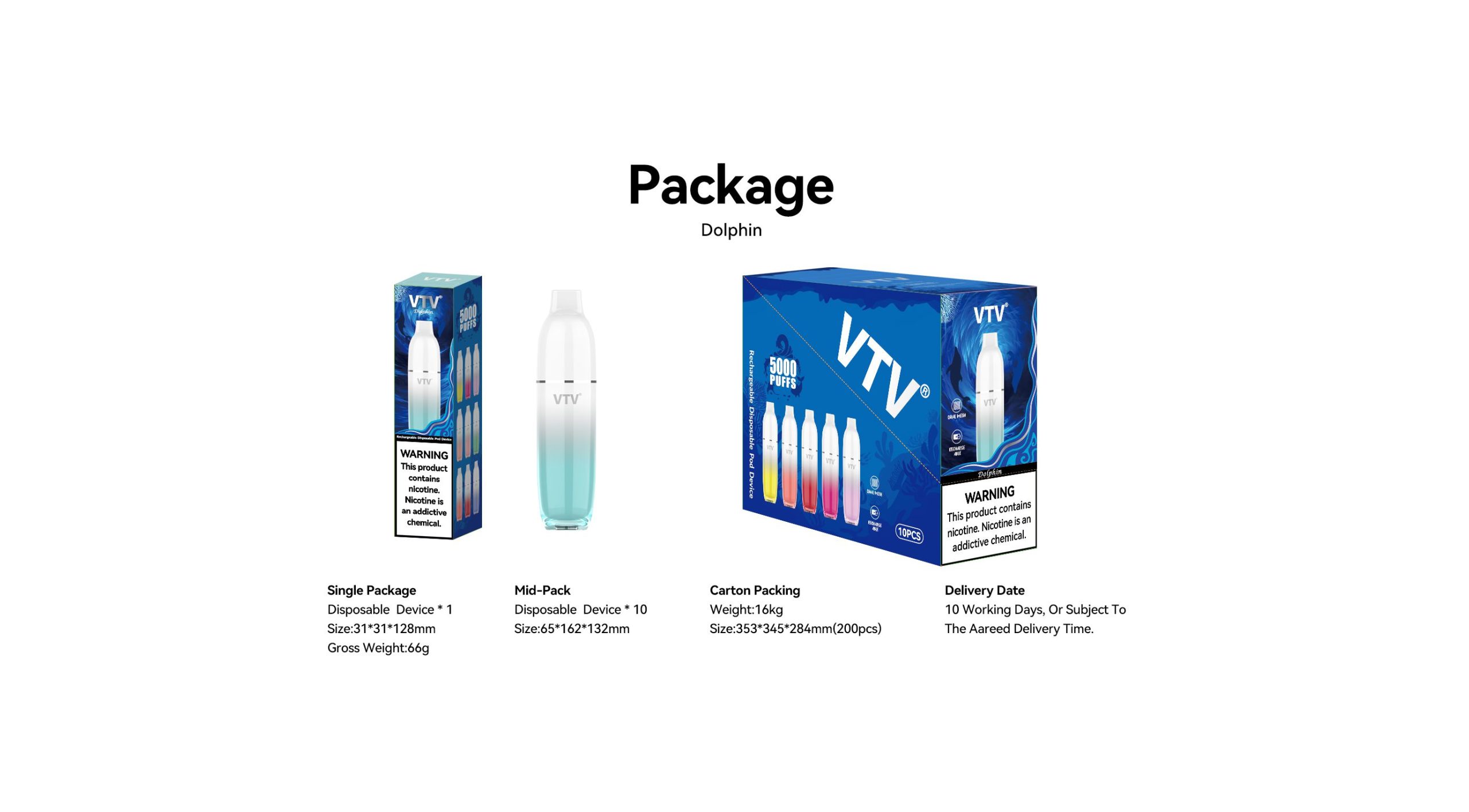 5000 Puffs Dolphin Colors Disposable Vape Dual Mesh Coil Mint Flavor