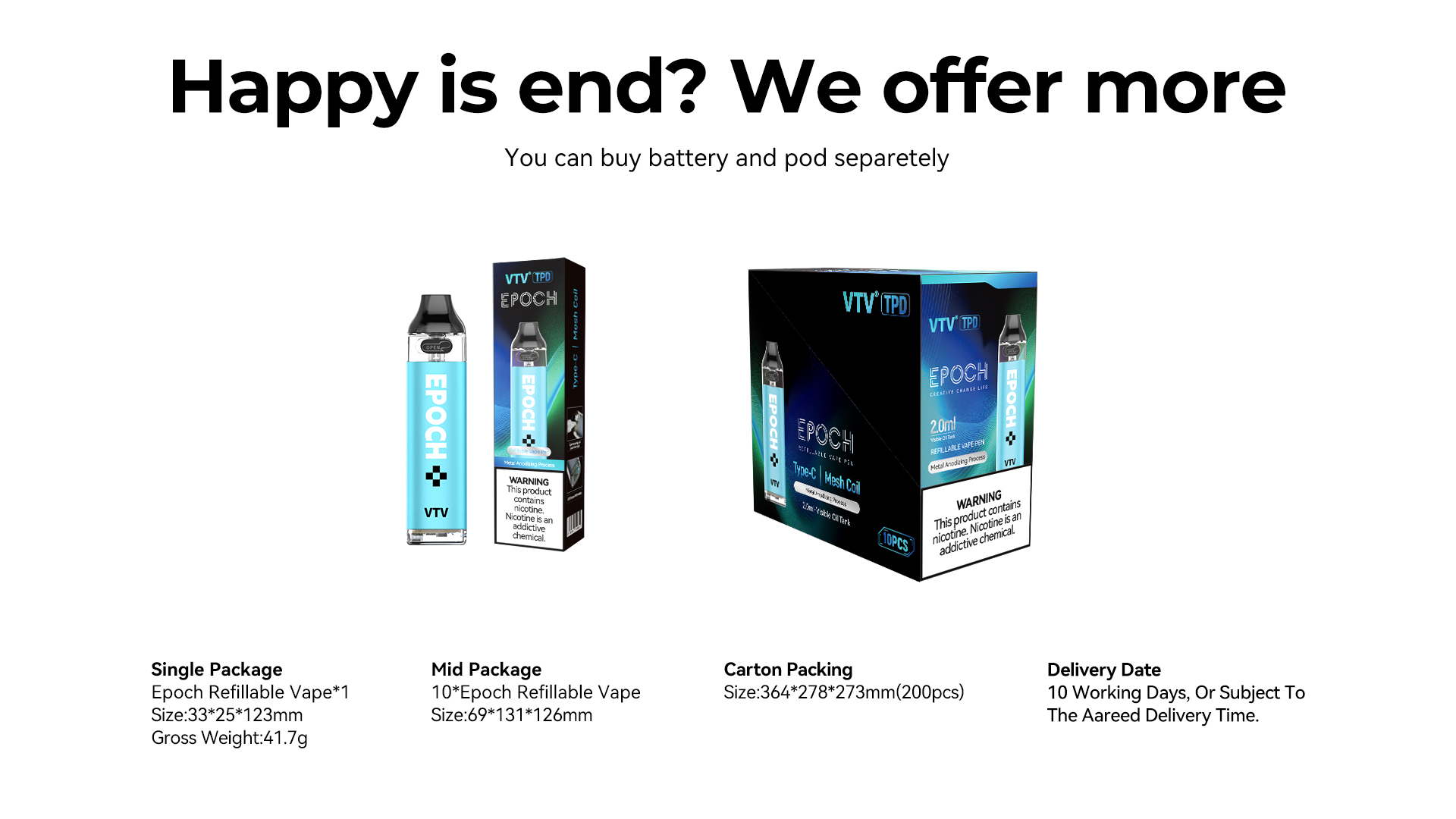 VTV Epoch Refillable Pod System Vape Dual Mesh Coil E Cigarette With 3PCS Pod